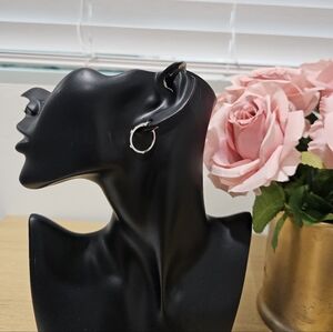 18k Real Saudi Gold 2 Toned Loop Earrings